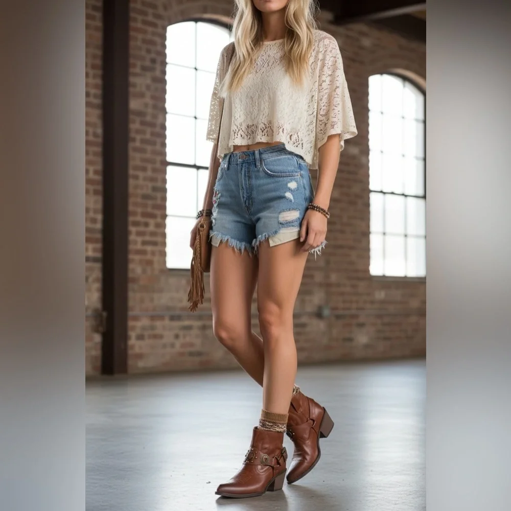 NIB Pierre Dumas Whiskey Western Boho Vegan Leather Concho Cowgirl Booties
